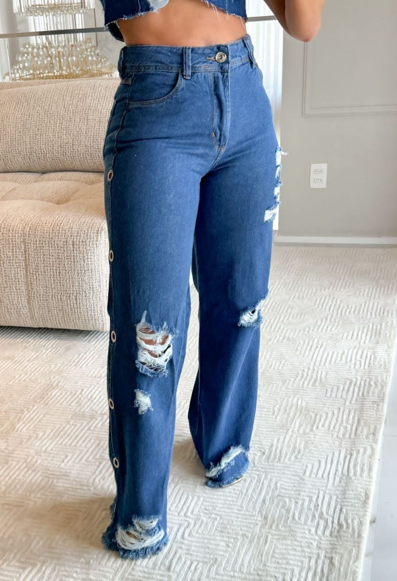 CALÇA JEANS WIDE LEG LEVANTA BUMBUM