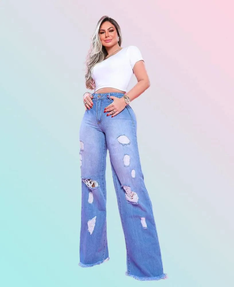 CALÇA JEANS DESTROYD WIDE LEG