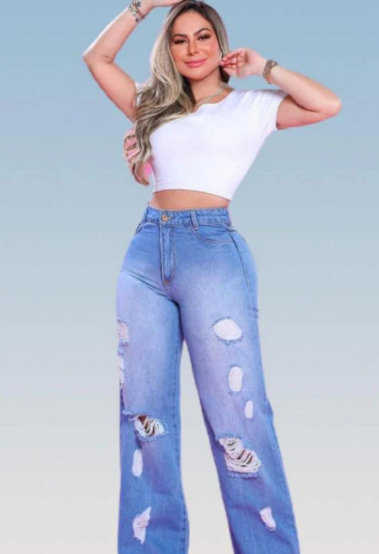 CALÇA JEANS DESTROYD WIDE LEG