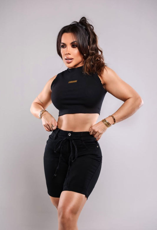 BERMUDA JEANS LEVANTA BUMBUM PRETA